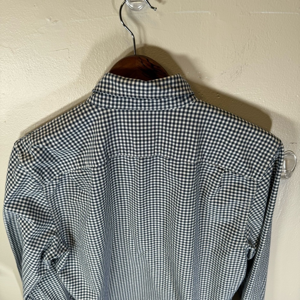 Gap men's slim fit casual button-down shirt 100% cotton blue white plaid medium - Picture 7 of 8